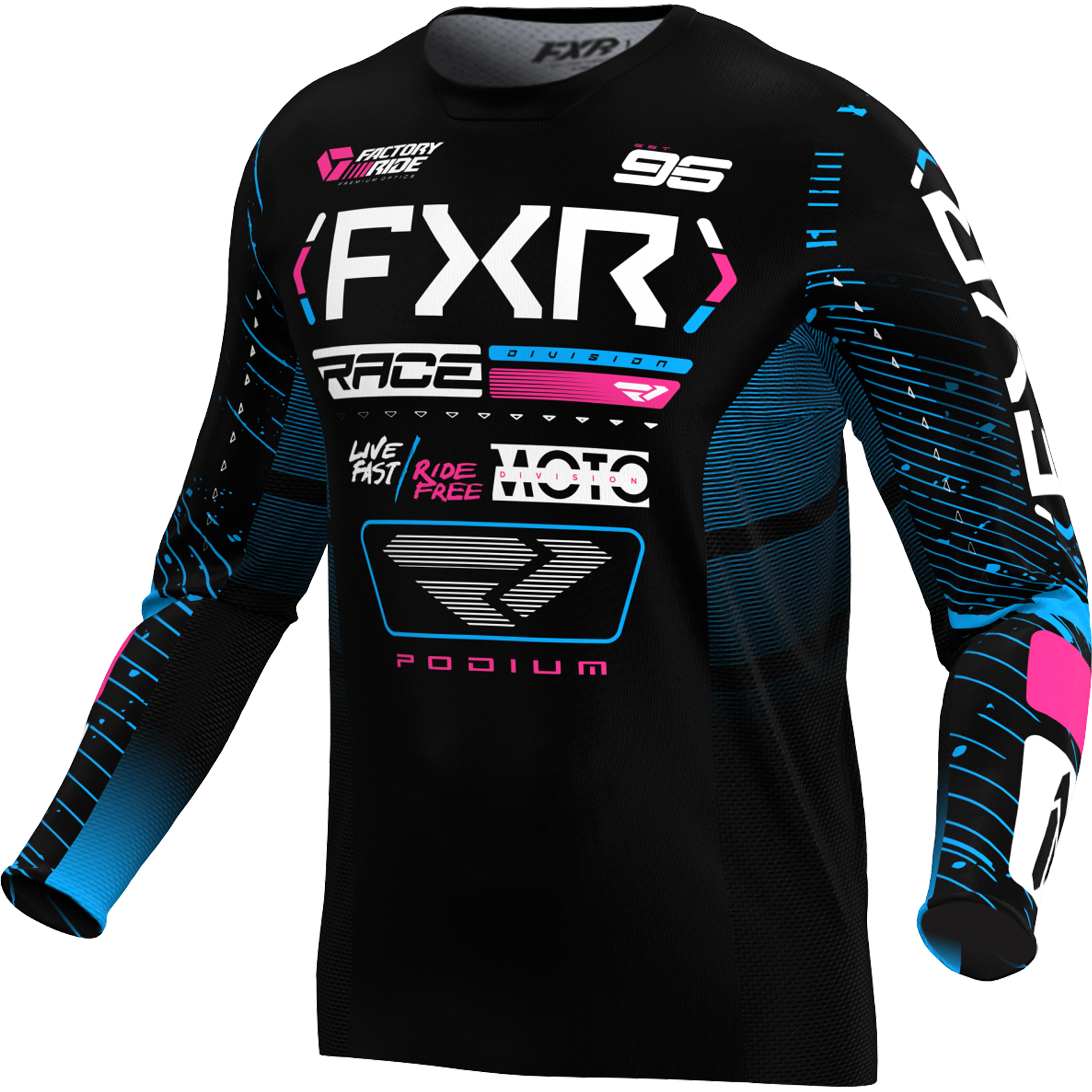 Jersey FXR Podium Black/Cyan/Pink